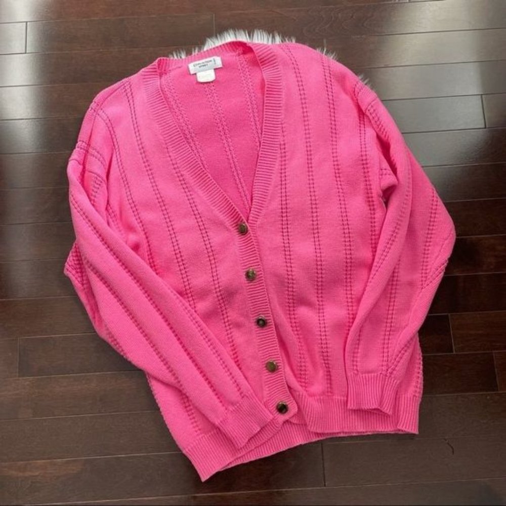 Vintage Oversize Pink Cotton Ribbed button Front cardigan Sz Small